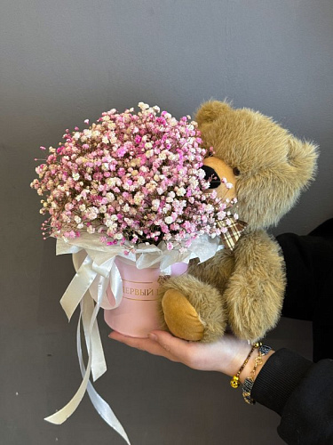 Композиция из гипсофилы с мишкой 🐻💓